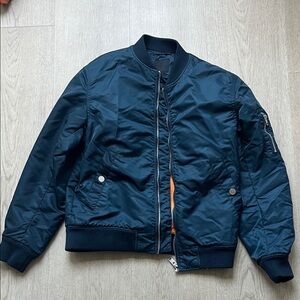 H&M Dark Blue Bomber Jacket with Orange Lining